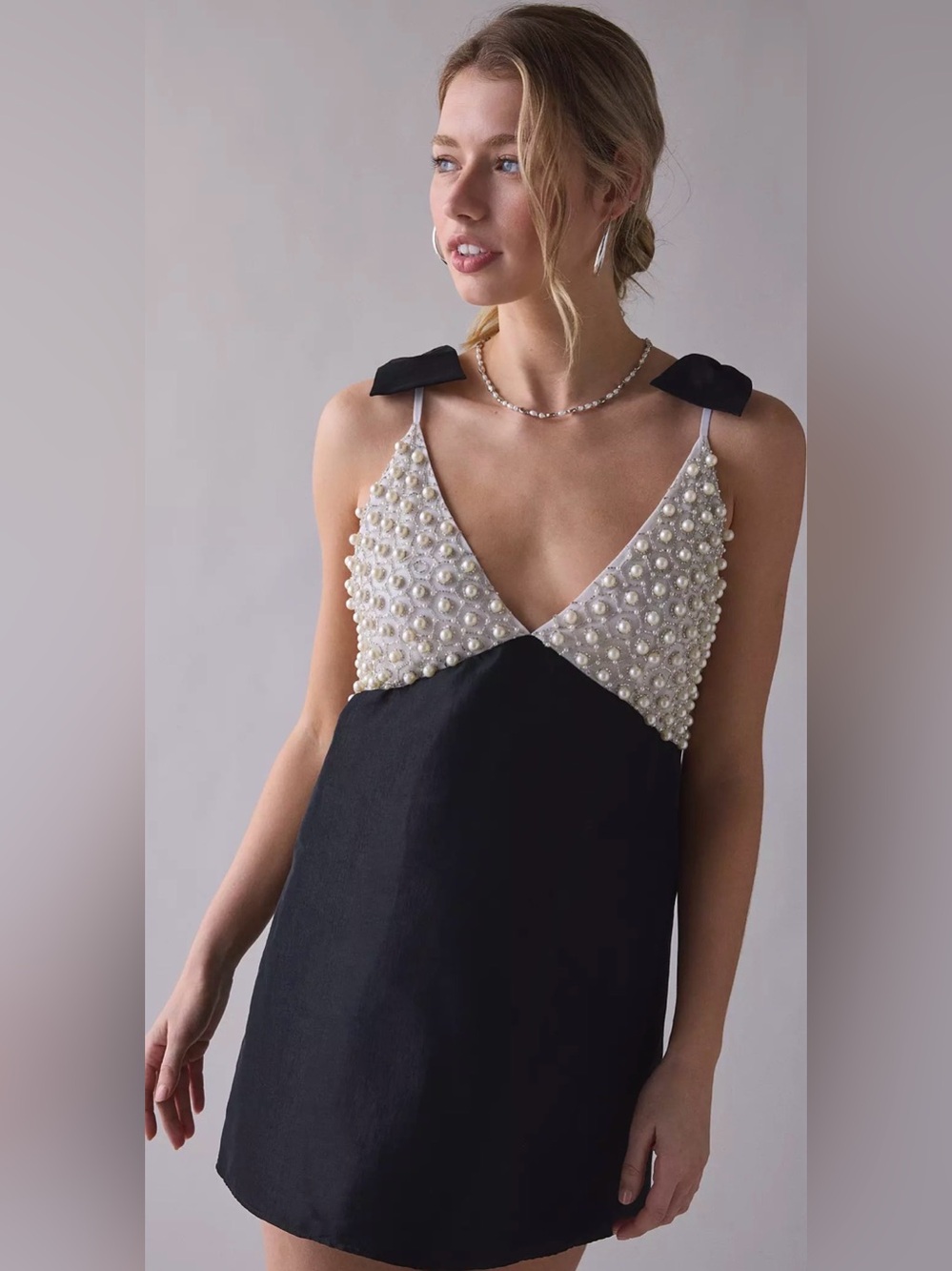 For Love And Lemons Pearly Bow Beaded Mini Dress